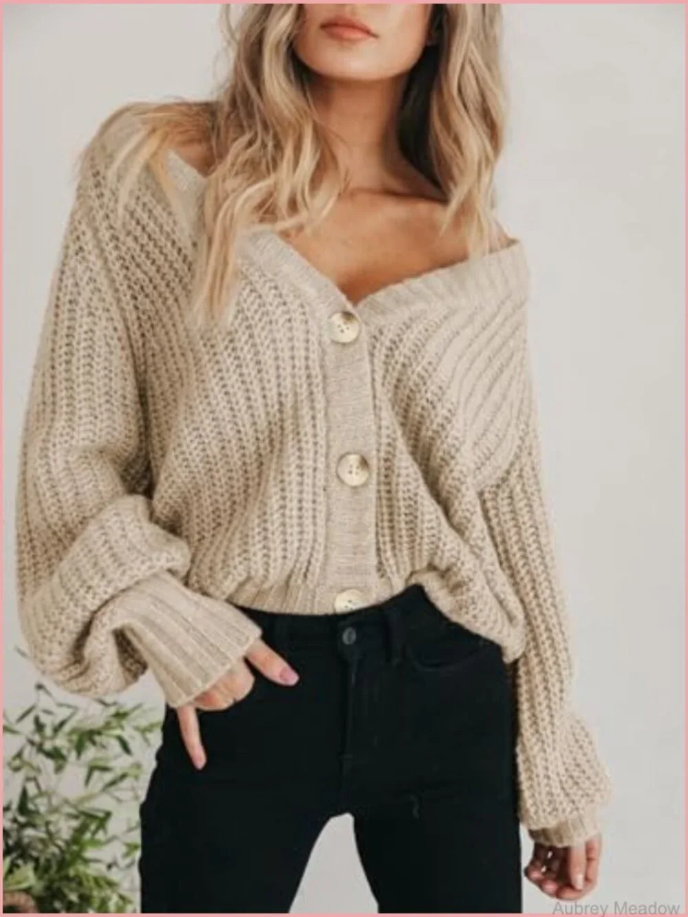 Chunky Knit Open Front Cardigan Long Sleeve Button Loose Short Sweater Outerwear - Picture 5 of 7